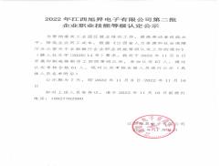 2022年江西旭昇電子有限公司第二批企業(yè)職業(yè)技能等級(jí)認(rèn)定公示